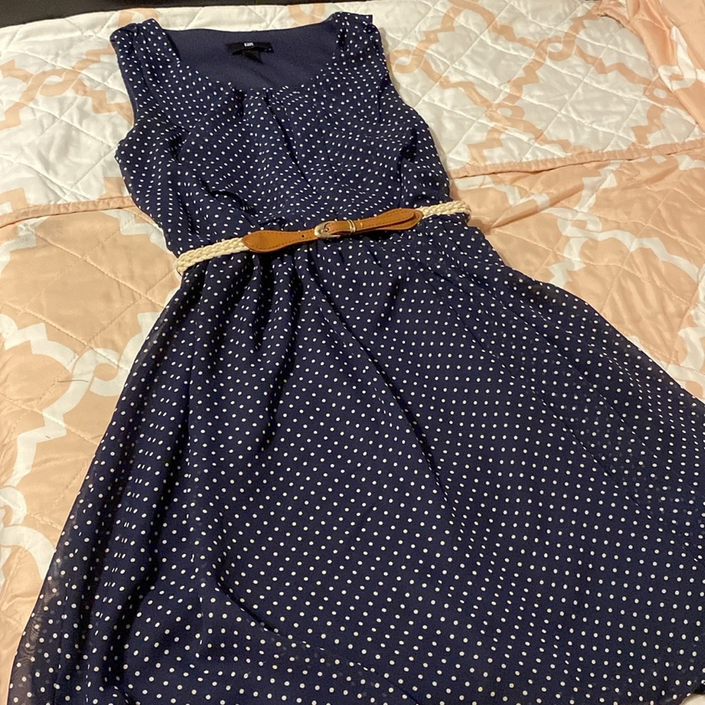 IZ Byer Women’s Navy With White Polka Dots Sleeveless Dress. Size XS